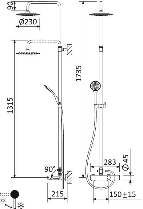 Душевая стойка CEZARES LEAF-CVDA-23