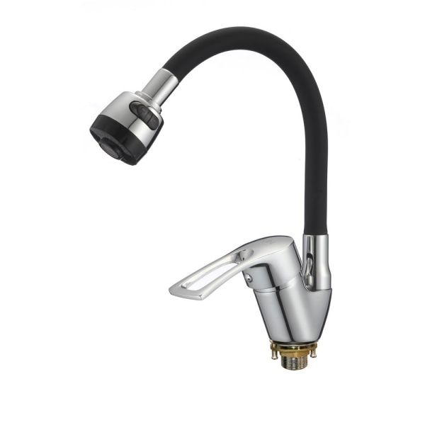 Смеситель для кухни с гибким изливом D-Lin D150422-1T, хром/черный