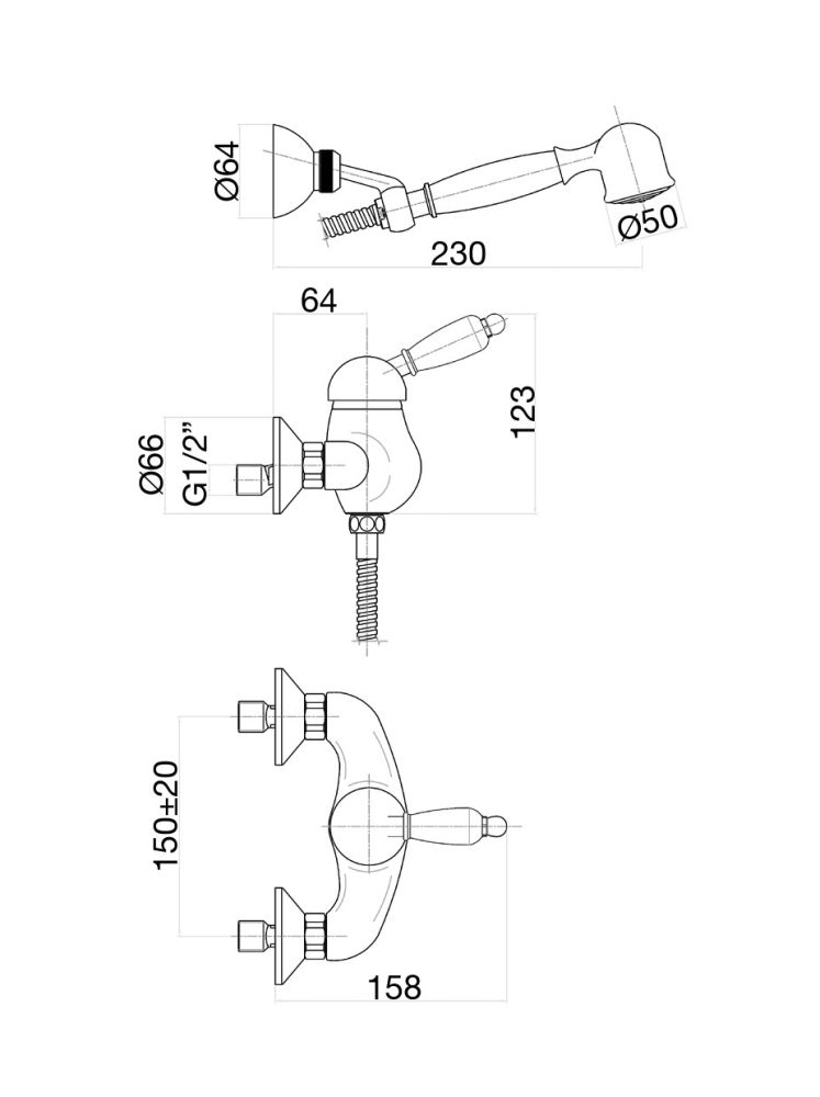 Смеситель для душа Fiore IMPERIAL BLACK 89OO5127, золото, артикул 89OO5127