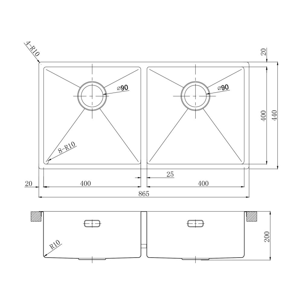 Кухонная мойка Lemark PRORAN 900 прямоугольная с двумя чашами из нержавеющей стали цвет: чёрный матовый (9932140), артикул 9932140