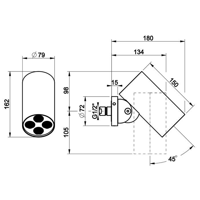 GESSI 316 DIAMANTATO Верхний душ Ø79 мм., с настенным креплением, 4 струи, цвет Steel Brushed