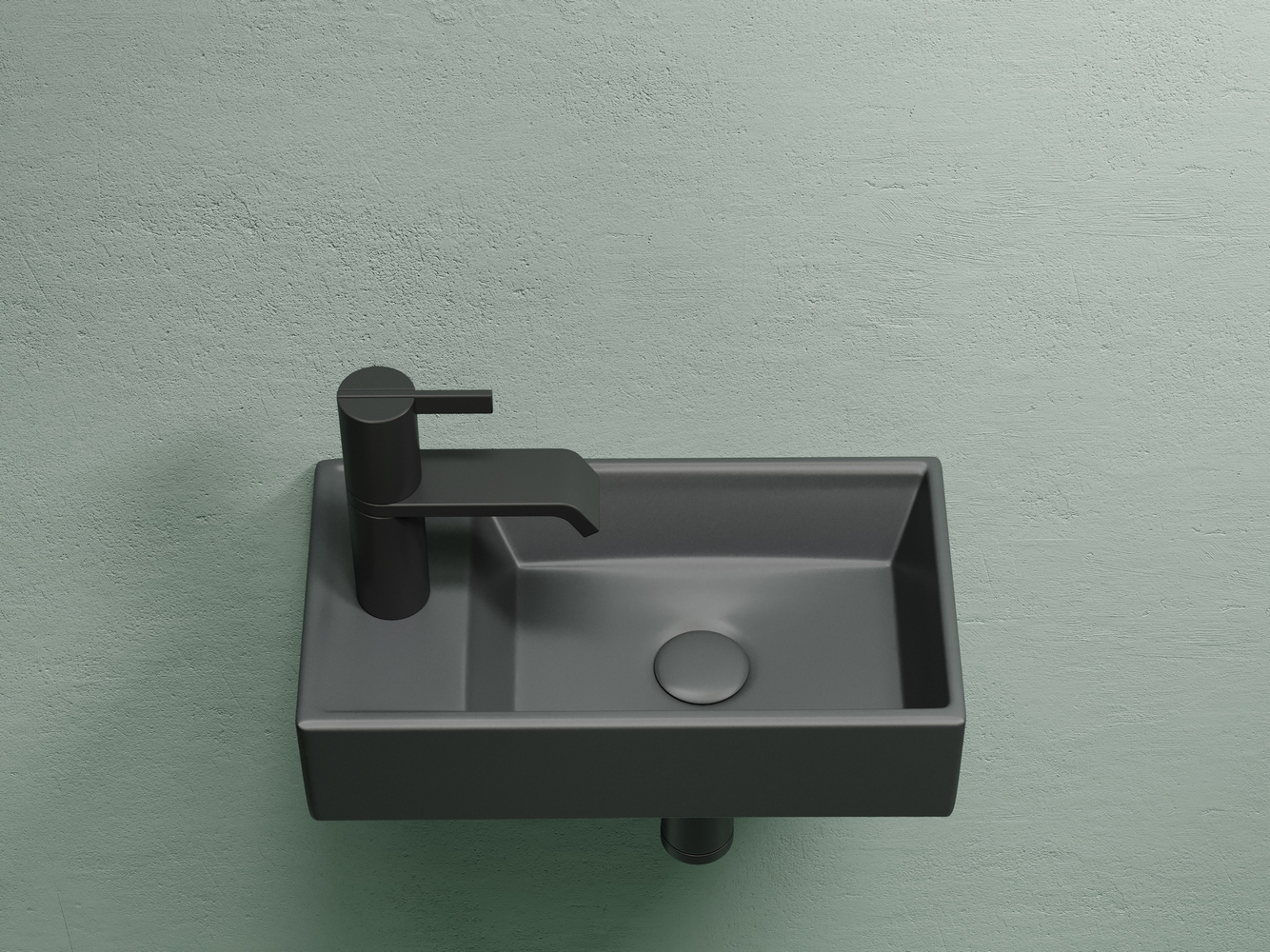 Умывальник подвесной прямоугольный (чаша справа, отверстие под смеситель слева) цвет темный антрацит матовый Элемент (Element) 407x217x100, артикул CN6051RMDH