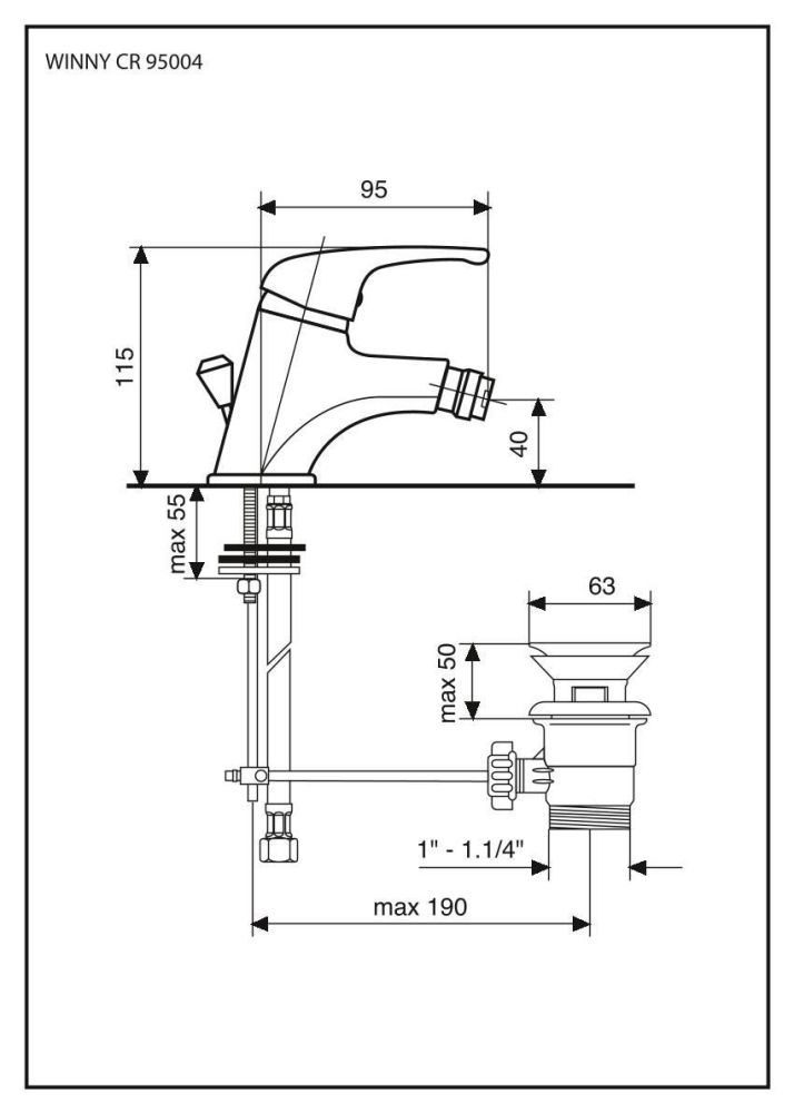 Emmevi Winny, смеситель с донным клапаном для Биде, цвет хром, артикул 95004/CR