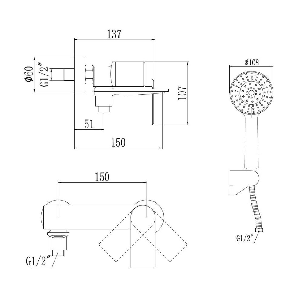 Смеситель для ванны Savol S-601808H, черный, артикул S-601808H