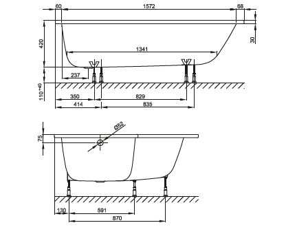 BETTE Ножки для ванн Arco/Home Oval/One Hjghline/Pool/Spa/Space L регулируемые (комплект)
