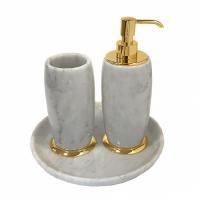 3SC Elegance MARMO КоплектЖ стакан, дозатор, лоток,  мрамор bianco carrara/,цвет: золото 24к. Lucido 3SC Elegance MARMO КоплектЖ стакан, дозатор, лоток,  мрамор bianco carrara/,цвет: золото 24к. Lucido
