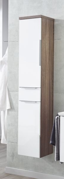 Puris, высокий шкаф (1 дверь, 1 ящик, 1 ящик с корзиной д/б) левый 300 мм цвет белый высокоглянц.