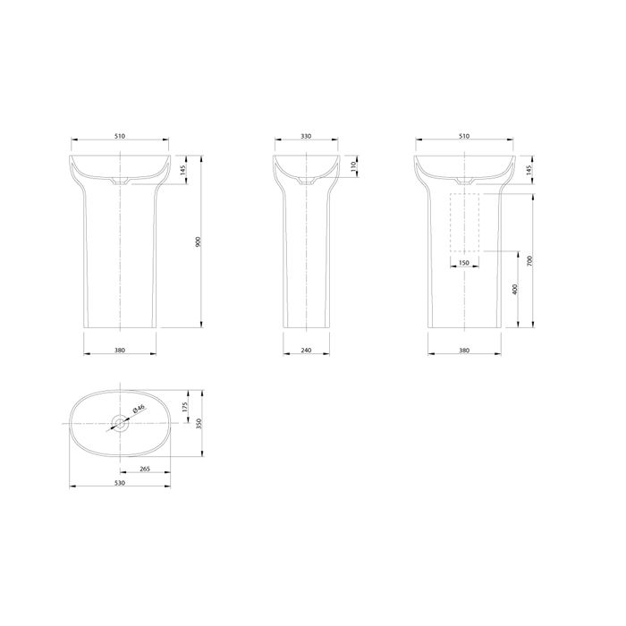 KNIEF Prime Раковина отдельностоящая  53х35х90 cm, с выходом в пол , цвет белый матовый KNIEF Prime Раковина отдельностоящая  53х35х90 cm, с выходом в пол , цвет белый матовый