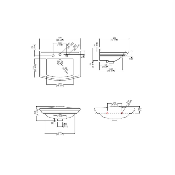 Devon Westminster Раковина (60х43,5 см) с 1 отверстием под смеситель, цвет: белый