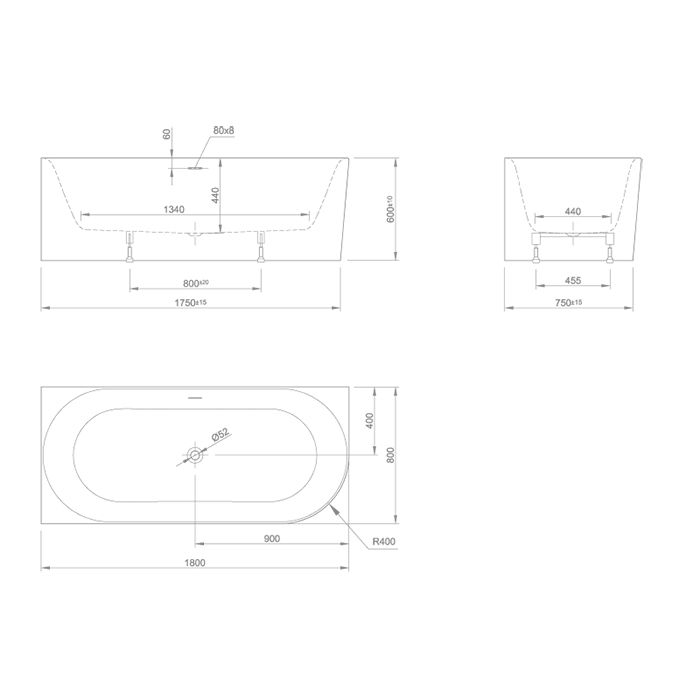 KNIEF Fresh Right Ванна пристенная, угол слева 180х80х60см, с щелевым переливом, без сл.-перелива, цвет белый матовы