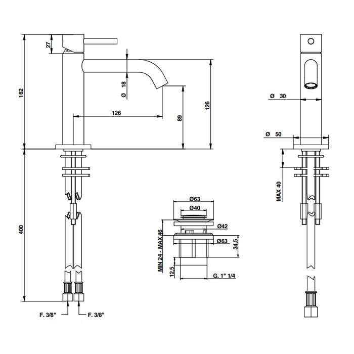 Bongio ON Смеситель для раковины на 1 отв. с донным клапаном clic clac из латуни. цвет матовый черный хром, артикул 68521NMPR