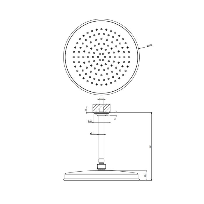 GESSI VENTI20 Верхний душ Ø300 мм., с потолочным держателем 293 мм., цвет Copper Brushed PVD
