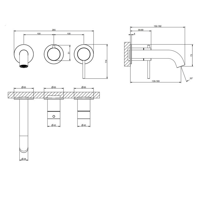 GESSI 316 Смеситель для ванны встраиваемый, однорычажный, с переключателем на 2 положения, внешняя часть, цвет Steel Brushed