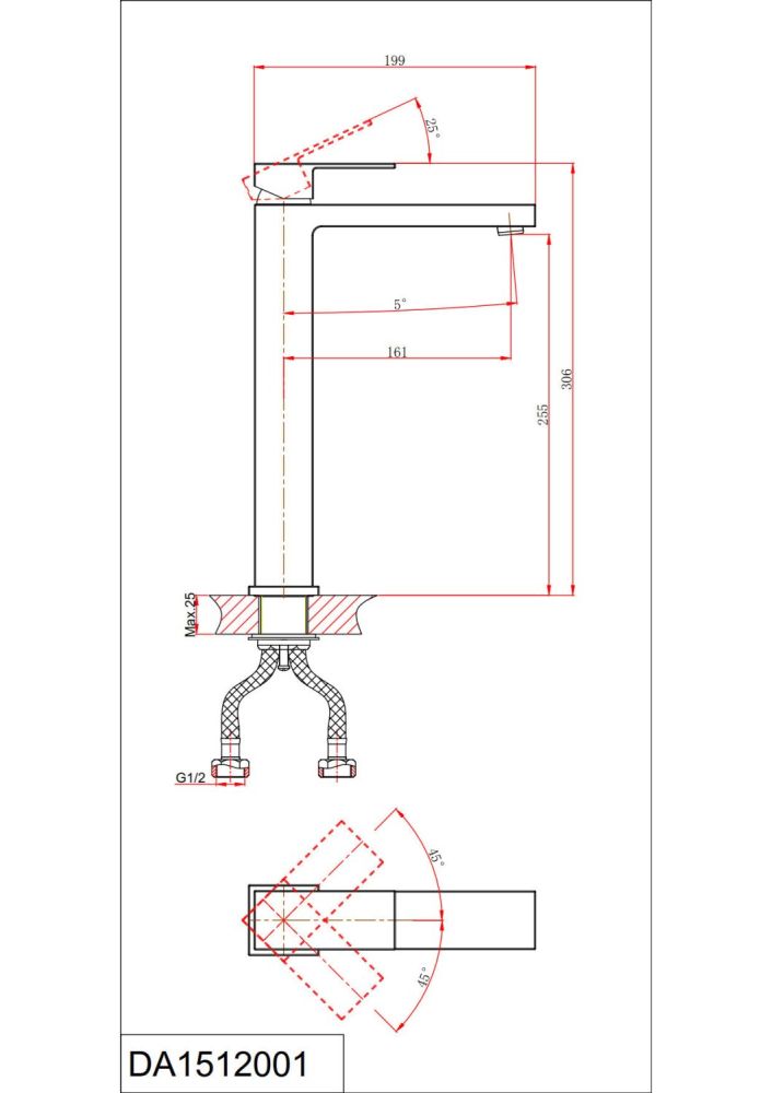 Смеситель для раковины DK высокий серый графит Bayern.Liszt (DA1512006), артикул DA1512006