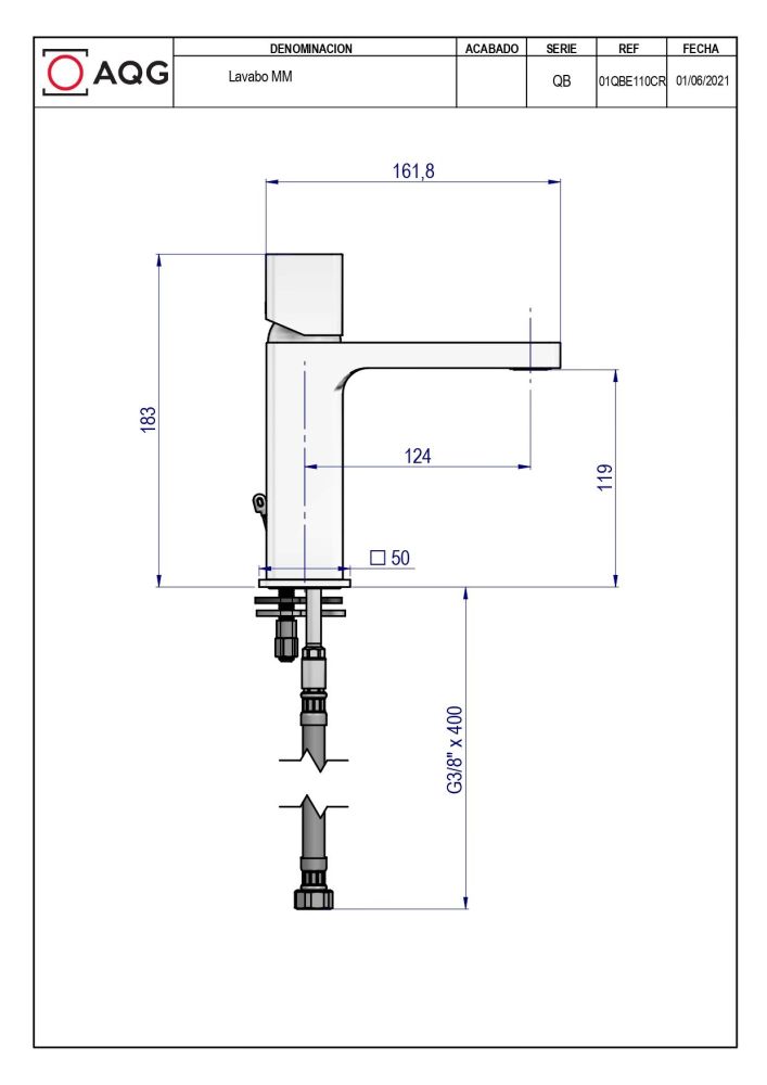 AQG QB, однорычажный смеситель для раковины(массивный корпус) без донного клапана, цвет хром