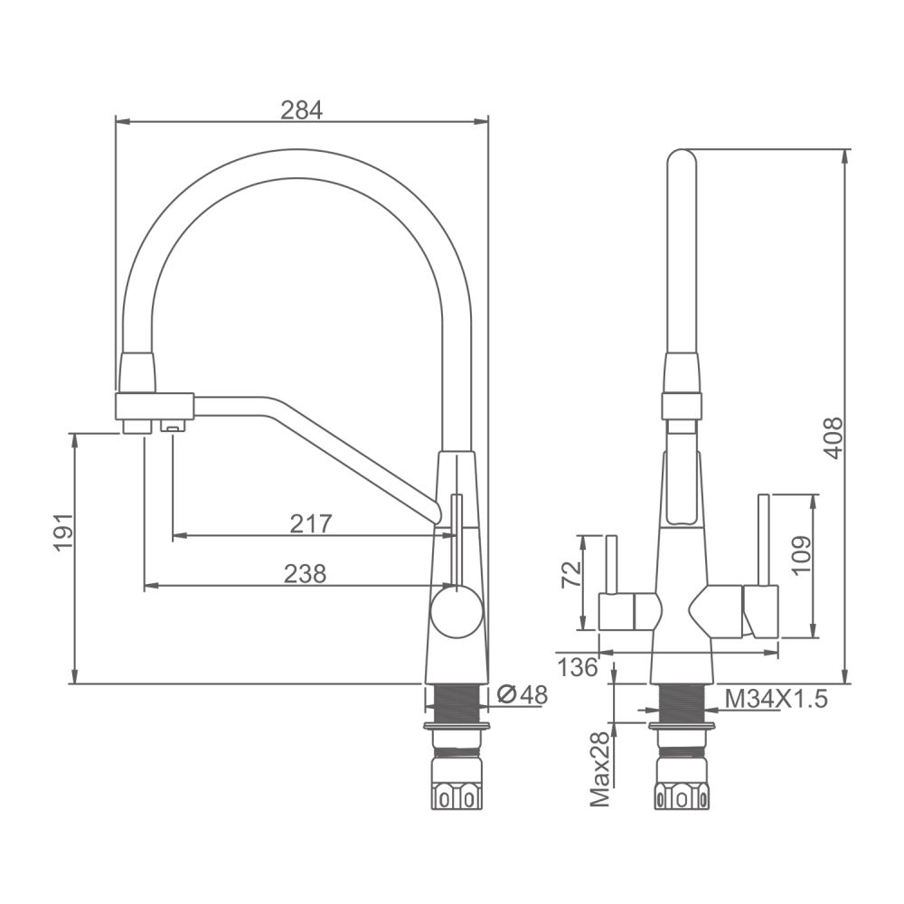 Смеситель для кухни с подключением фильтра Splenka S71.62.06, черный