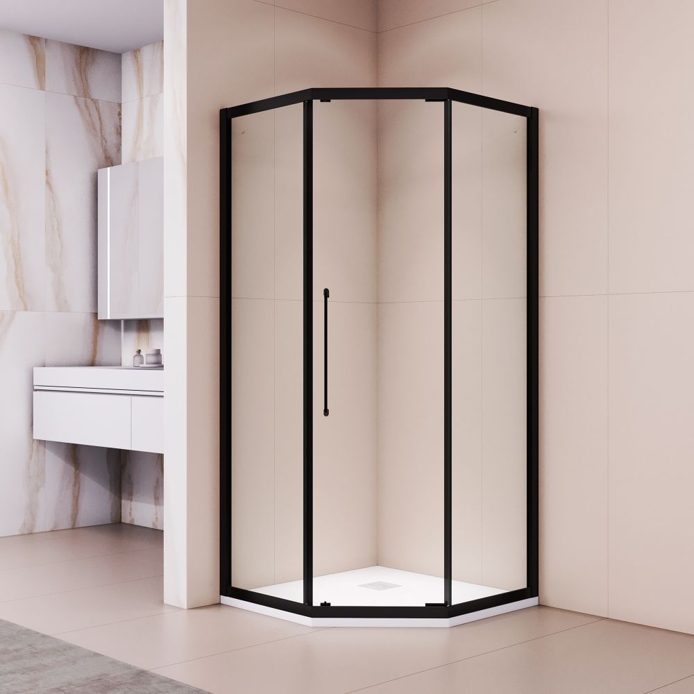 Душевой уголок стекло 6 мм, пятиугольный, форма трапеция, раздвижная дверь, RGW PA-86B (Прозрачное, 1000x1000)