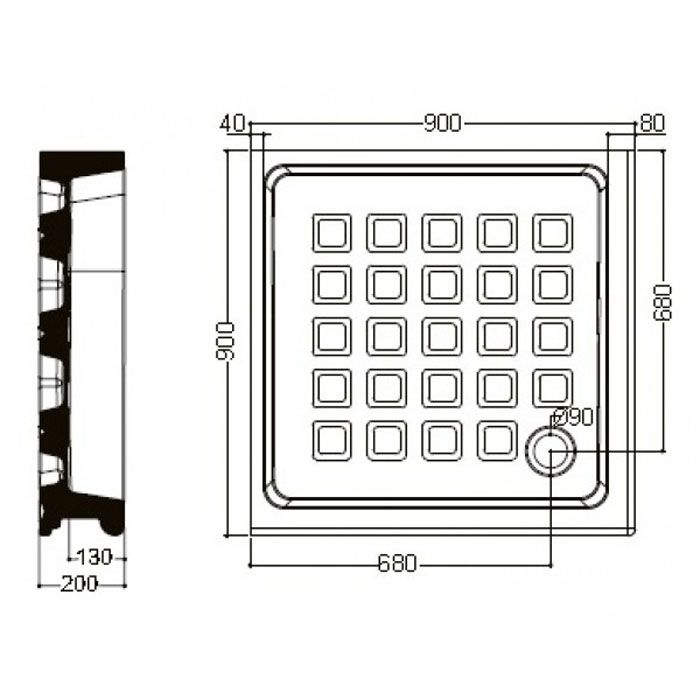 KERASAN Retro поддон угловой квадратный 90х90см, диаметр слива 90, цвет белый