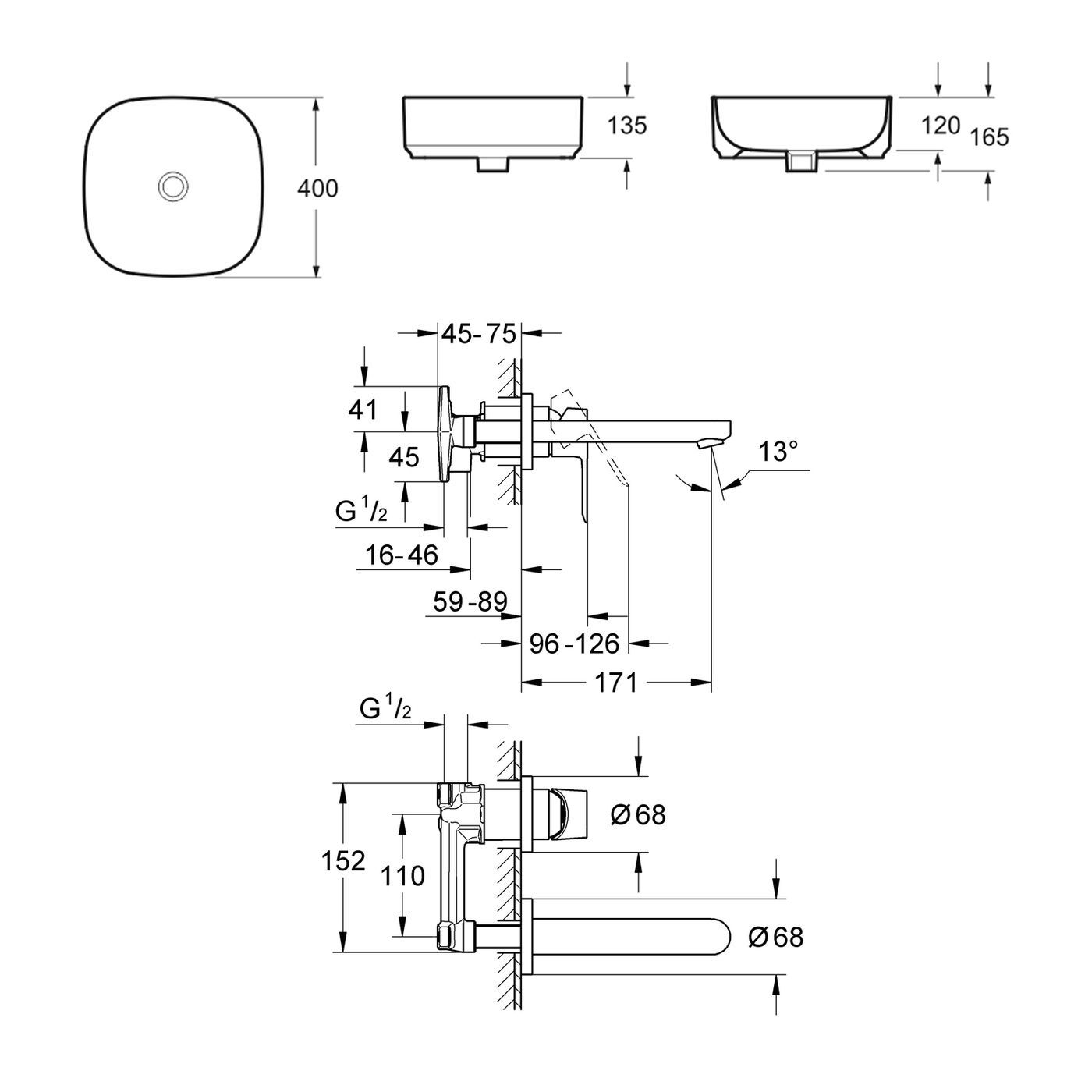 Комплект 2 в 1 Lavinia Boho Bathroom Sink Slim 21510165, накладная фарфоровая раковина 40 см, встраиваемый смеситель со скрытым механизмом