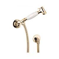 Devon Гигиенический душ с держателем, шлангом и выпуском из стены, с ручкой белой, цвет: золото светлое