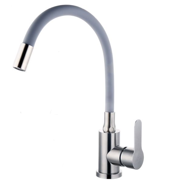 Смеситель для кухни с гибким изливом FASHUN A54101-12, сатин/серый