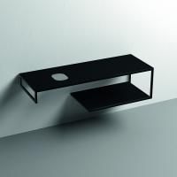 KERASAN LOUISE Структура металлическая подвесная 140 см, нерж сталь, с полкой, с отв под раковину,с полотенцедерж, цвет черный матовый