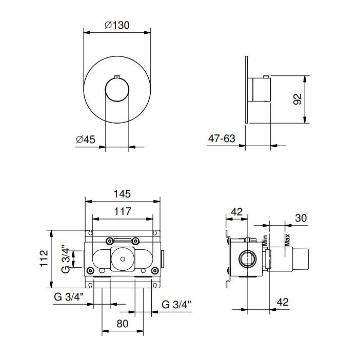 FANTINI Nostromo Смеситель для душа встраиваемый, термостатический, внешняя часть, цвет Matt Copper PVD(без зап вентиля G591B)