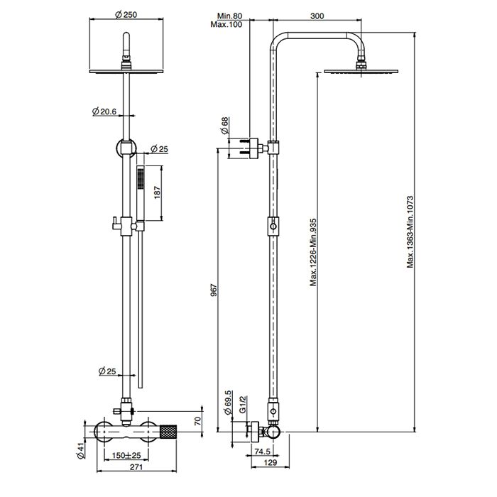 Fima Carlo Frattini Colonne doccia Душевая стойка, верхний душ 25см., со смесителем, с держателем и ручным душем, цвет: золото