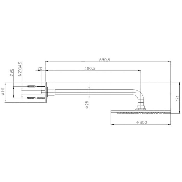 BOSSINI DREAM-OKI Верхний душ Ø 300 mm 1 режим, с держателем Ø 28 mm x 500 mm, цвет: хром