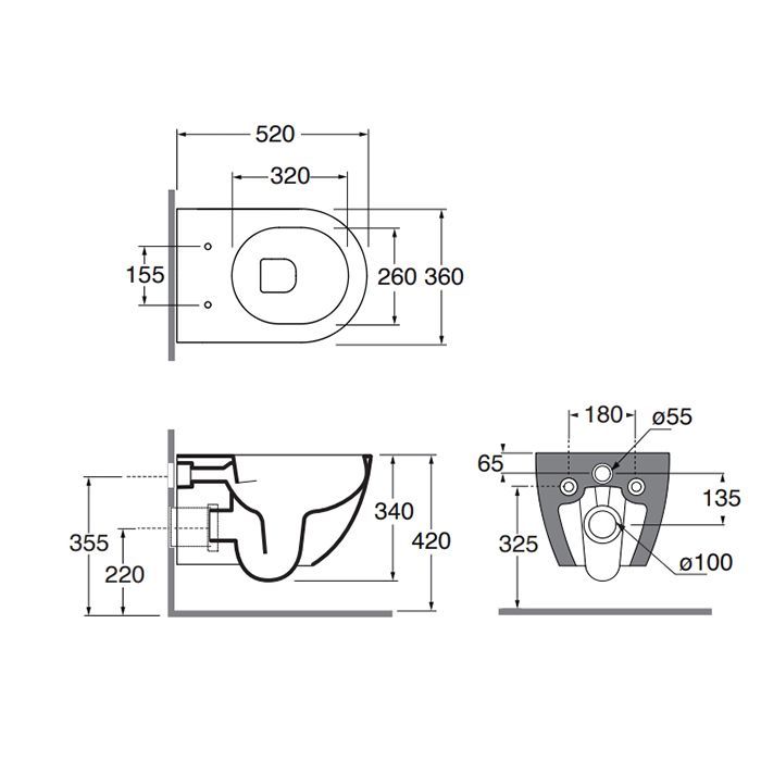 AZZURRA COMODA Унитаз подвесной 515х360х340 мм., безободковый, с комплектом крепежей, цвет Verde natura
