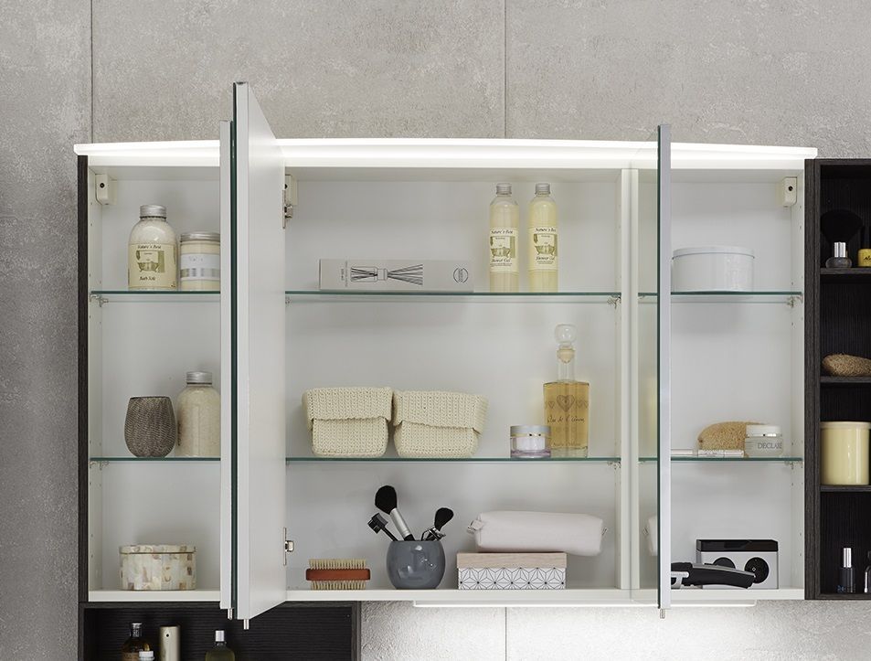 Marlin 3040city, зеркальный шкаф 120 см (3 двери) с LED подсветкой в козырьке из оргстекла, цвет белый глянец, артикул SAOE12(042)