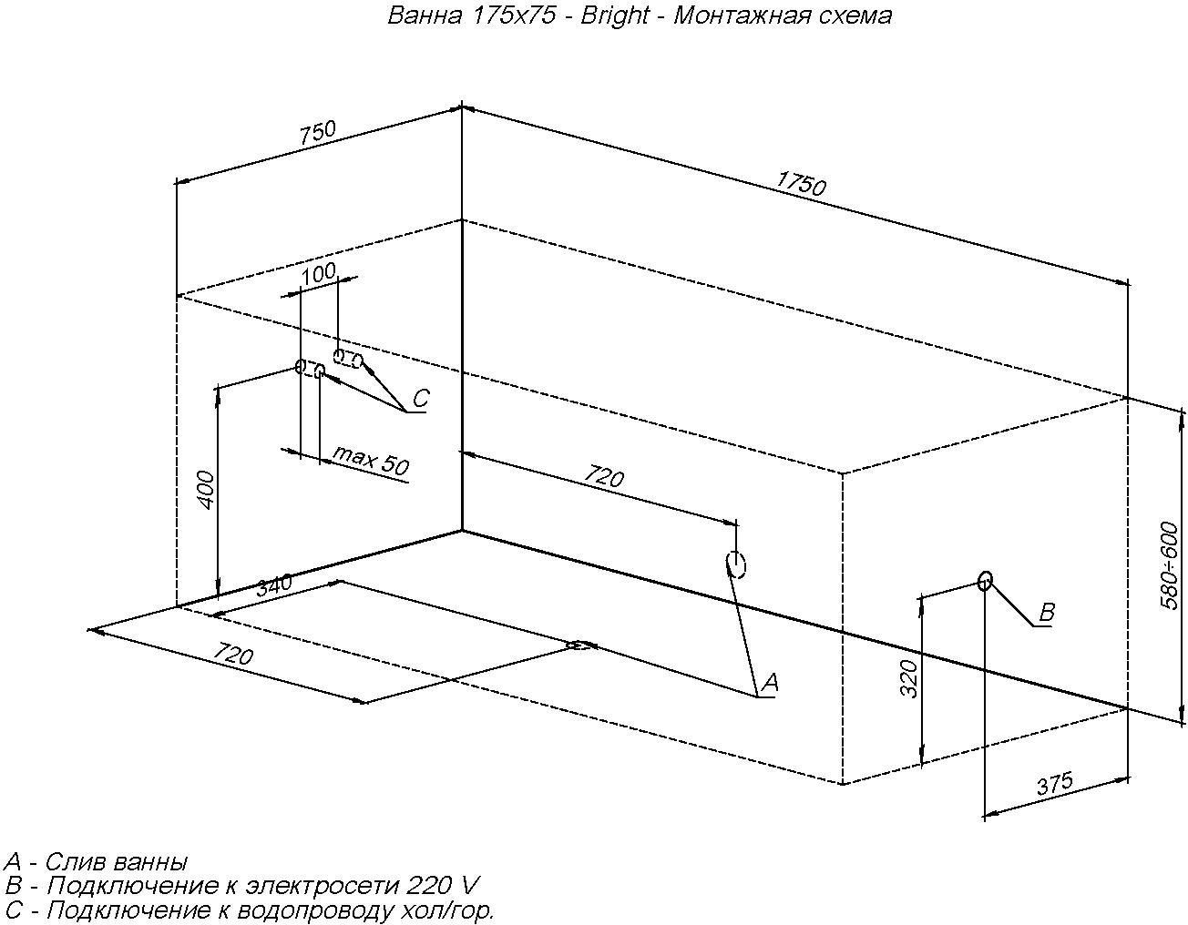 Акриловая ванна Aquanet Bright 175x75 (с каркасом) Акриловая ванна Aquanet Bright 175x75 (с каркасом)