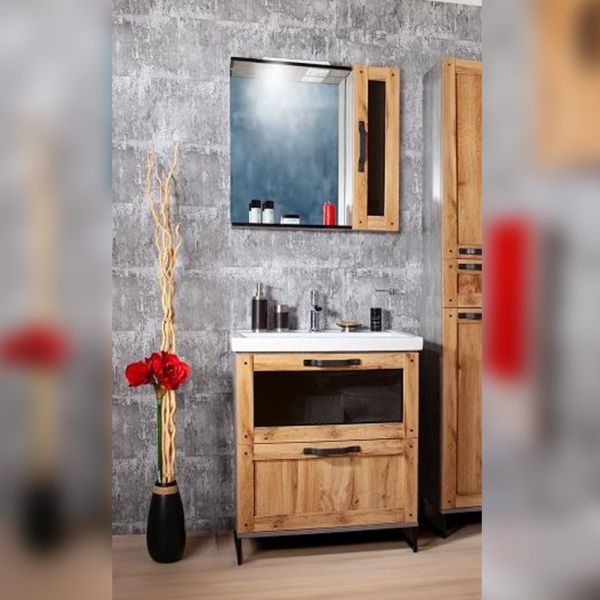 Комплект мебели для ванной Бриклаер ЛОФТ 60, метрополитен грей