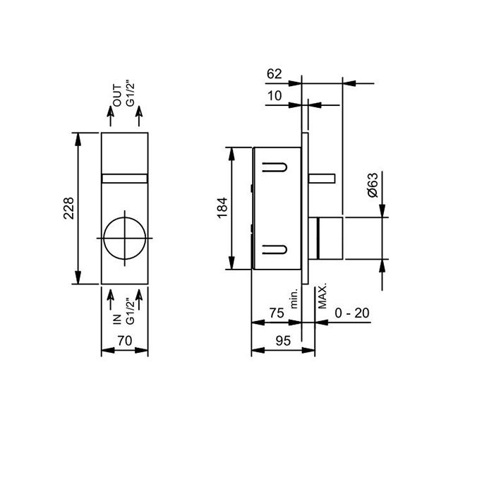 Fantini AK/25 Смеситель для душа, встраиваемый, на 2 источника, (наружняя часть), цвет: Matt Gun Metal PVD