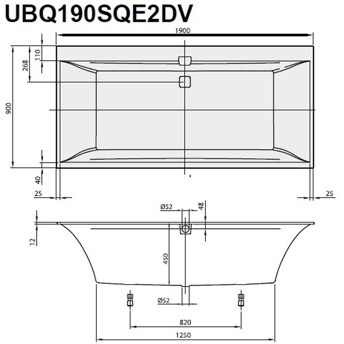 Ванна, Villeroy&Boch, Squaro Edge 12, ширина, мм-1900, глубина, мм-900, высота, мм-450, водоизмещение (л)-240, тип установки-встраиваемый, форма-прямоугольная, слив-перелив-в комплекте, диаметр слива, мм-52, ножки-есть, материал-Quaryl, цвет-белый Ванна, Villeroy&Boch, Squaro Edge 12, ширина, мм-1900, глубина, мм-900, высота, мм-450, водоизмещение (л)-240, тип установки-встраиваемый, форма-прямоугольная, слив-перелив-в комплекте, диаметр слива, мм-52, ножки-есть, материал-Quaryl, цвет-белый