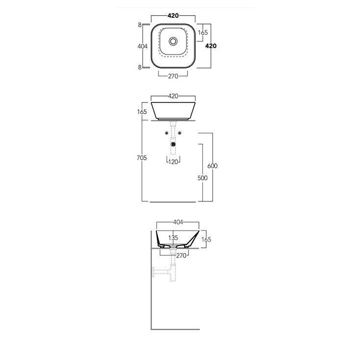 SIMAS WAVE Раковина 420х420х165 мм., для установки на столешницу, без отверстий для смесителя, цвет Mirto matt