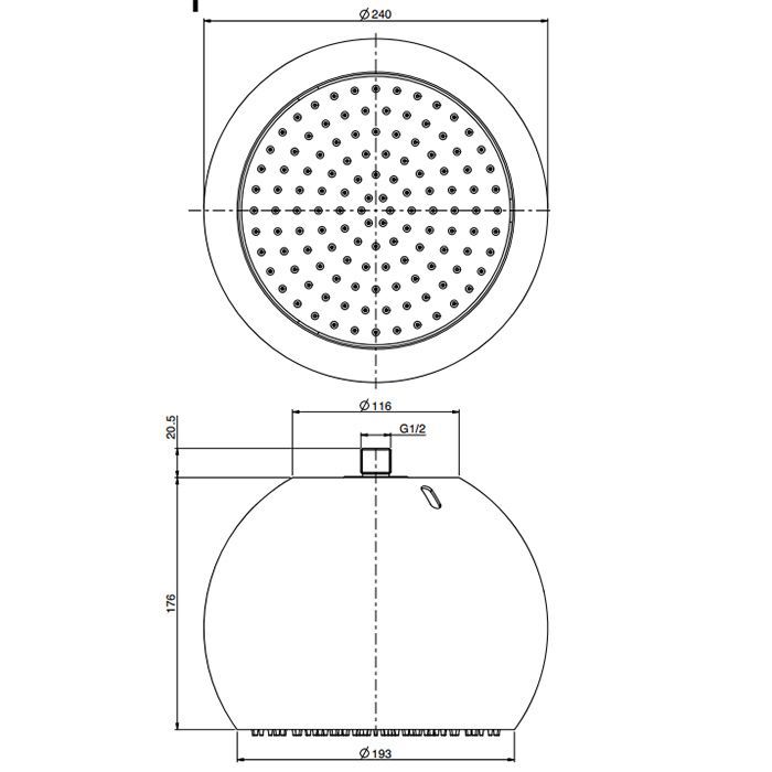 FIMA|Carlo Frattini Wellness Верхний душ Sfera Ø 200 мм., потолочный монтаж, сфера хром, цвет хром