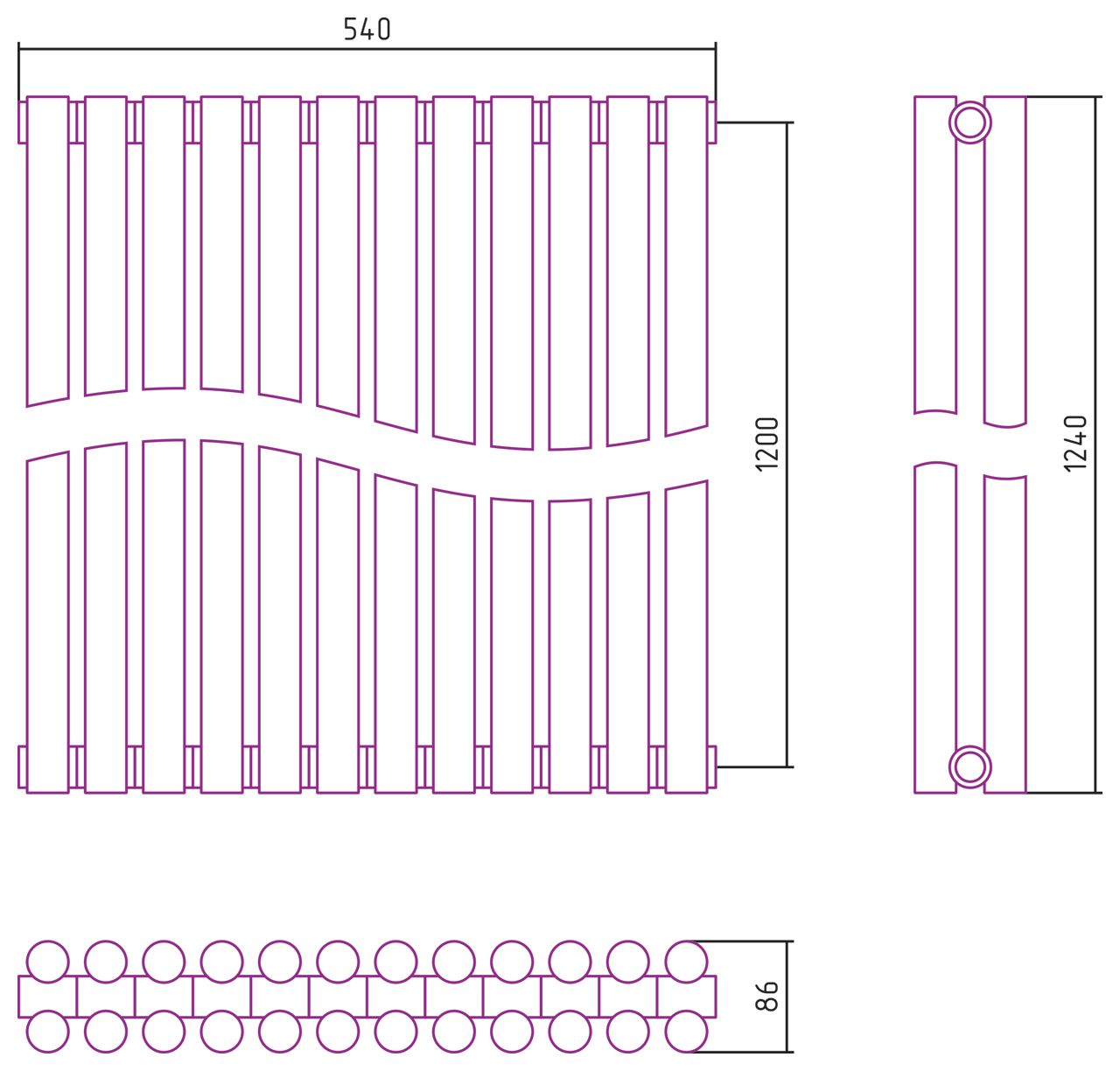 Отопительный радиатор ЭСТЕТ-11 н/ж 1200х540 / 12 сек (Матовый ЧЁРНЫЙ) Отопительный радиатор ЭСТЕТ-11 н/ж 1200х540 / 12 сек (Матовый ЧЁРНЫЙ)