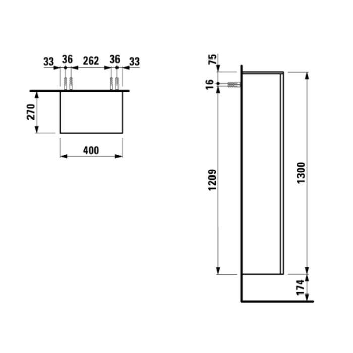 Laufen Kartell Шкаф подвесной, 400х270х1300мм, с 1 дверцей, 4 стек. полки, DX, цвет: сланцево-серый