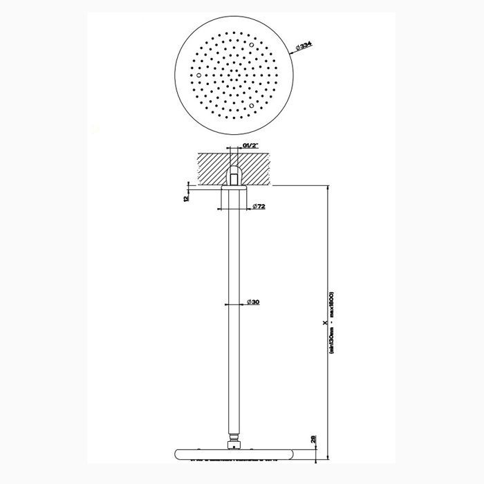 Gessi Goccia Верхний душ для потолочного крепления Ø306мм с инд.высотой (50-1800мм), цвет: черный