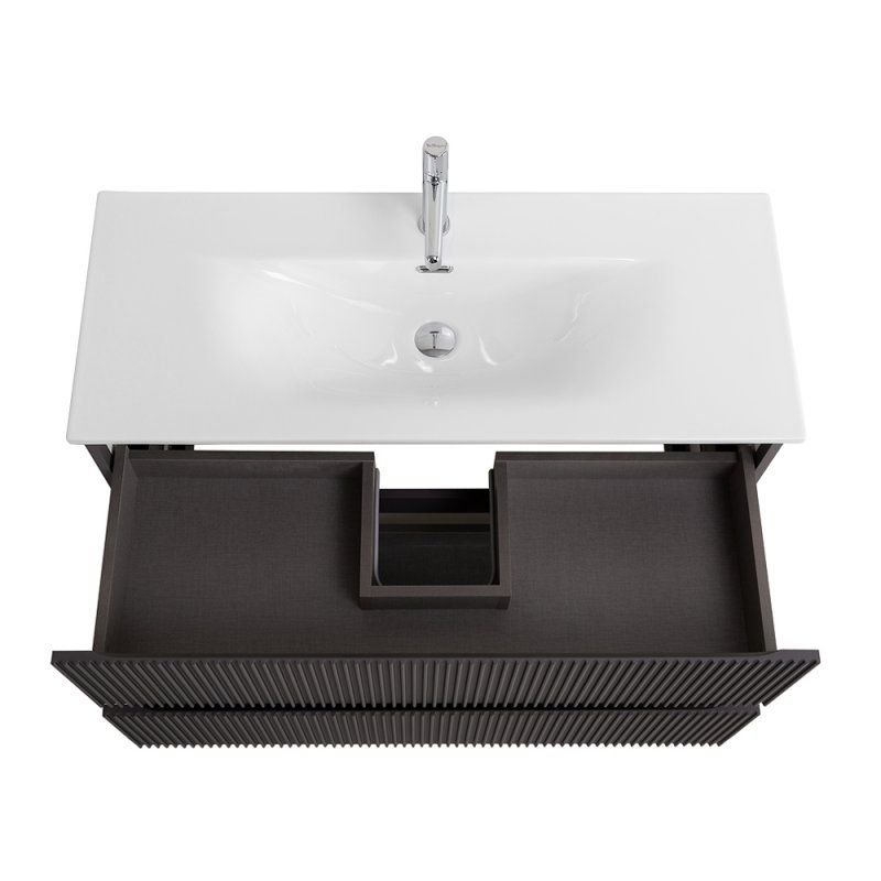 UNO-MINI База под раковину подвесная с фрезерованными ручк. по всей длине фасада с двумя выкатн. ящ., Голубой Мат.,1000x395x608,UNO-MINI-1000-2C-SO-AO, артикул UNO-MINI-1000-2C-SO-AO