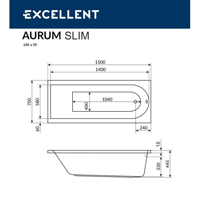 Ванна ACTIMA Aurum Slim 150x70 "HYDRO" (хром)