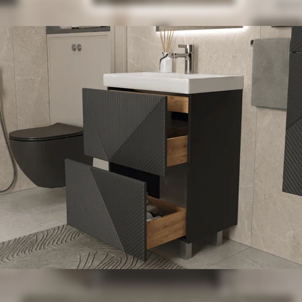 Тумба под раковину напольная Velvex Edge tn.EDG.9696.60.2Y графит, 60 см, артикул tn.EDG.9696.60.2Y графит