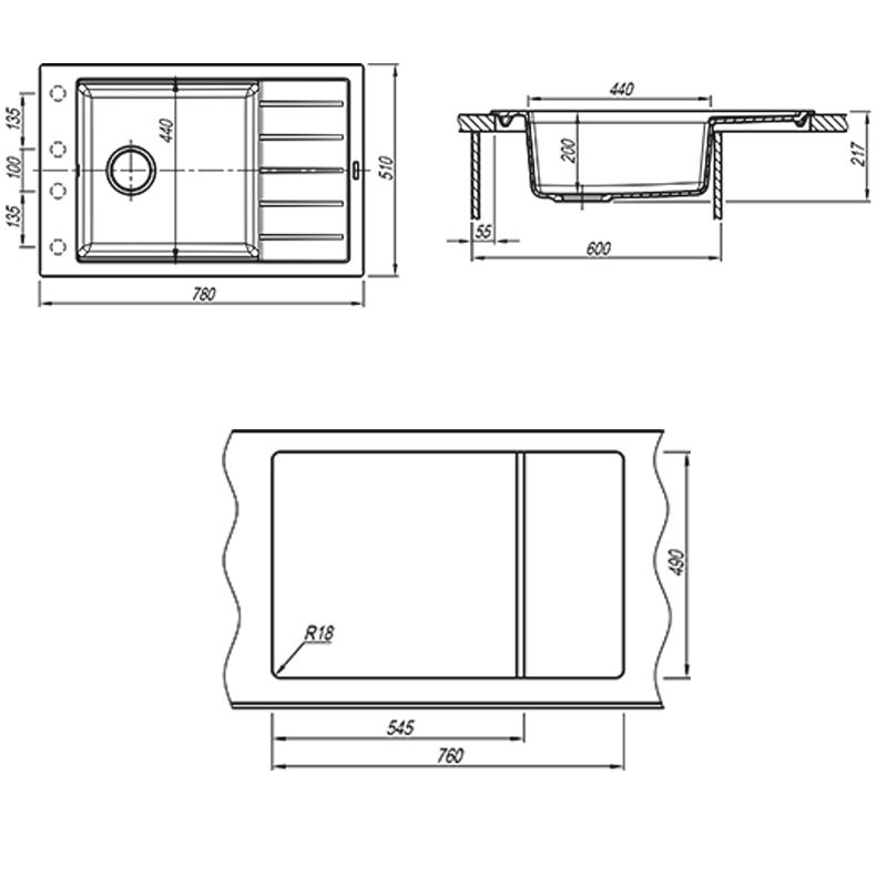 Кухонная мойка Florentina ЛИПСИ 20.275.D0780.307, серый шёлк, артикул 20.275.D0780.307
