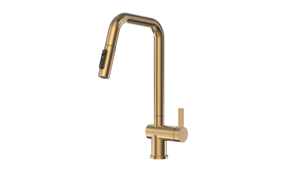 Смеситель кухонный GRANULA с выдвижным изливом с переключением на душ и фильтром, сталь (7273, ЗОЛОТО САТИН)