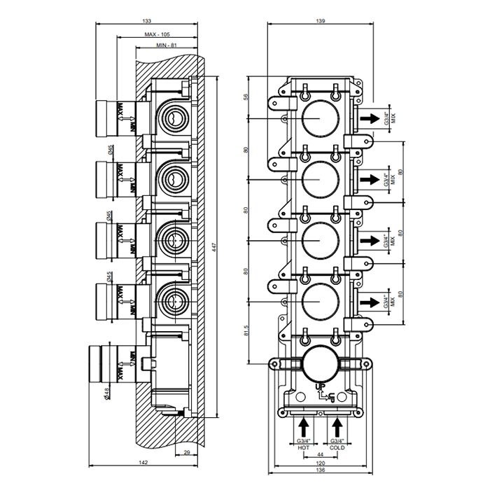 GESSI Встраиваемая часть термостатического смесителя (до 4-х источников)