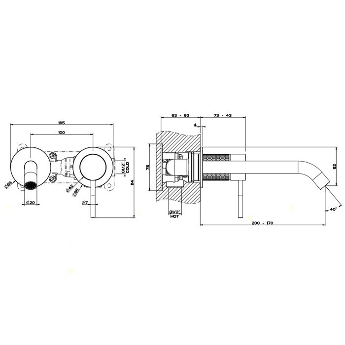 GESSI 316 Встраиваемый смеситель для раковины с изливом 200-170мм (внешняя часть), цвет: steel brushed