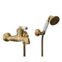 ERMITAGE Смеситель для ванны моноком. внешний, ручка белая, бронза