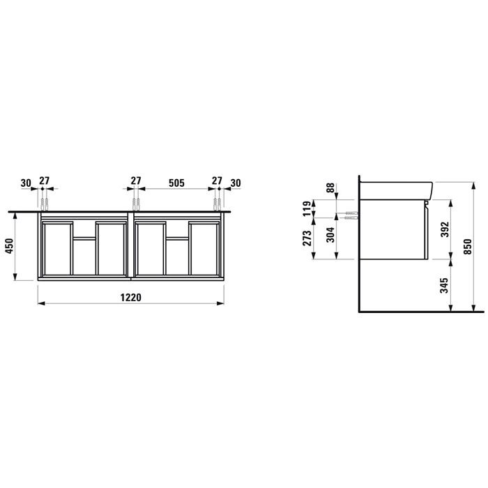 LAUFEN PRO S Раковина двойная 1300x480х115 мм , с 1 отв под смесит, цвет белый глянц, артикул 8.1496.7.000.104.1