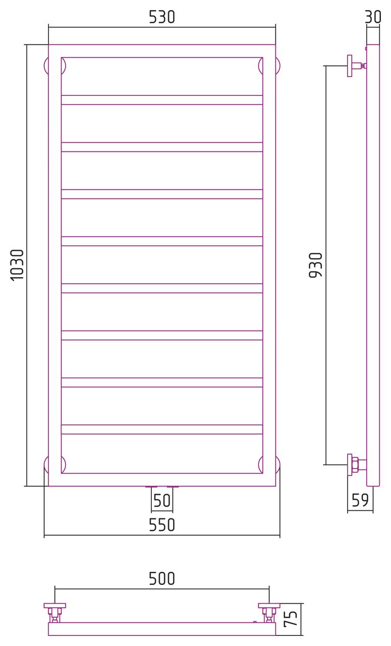 Полотенцесушитель водяной КАНЦЛЕР 1000х500 (Матовое ЗОЛОТО)